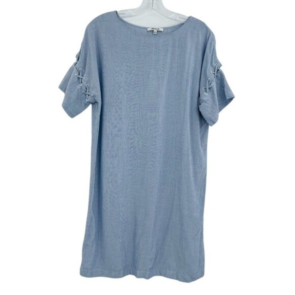 Madewell Striped Viscose Laced Sleeve Shirt Dress Womens M Blue‎ White Stripe
